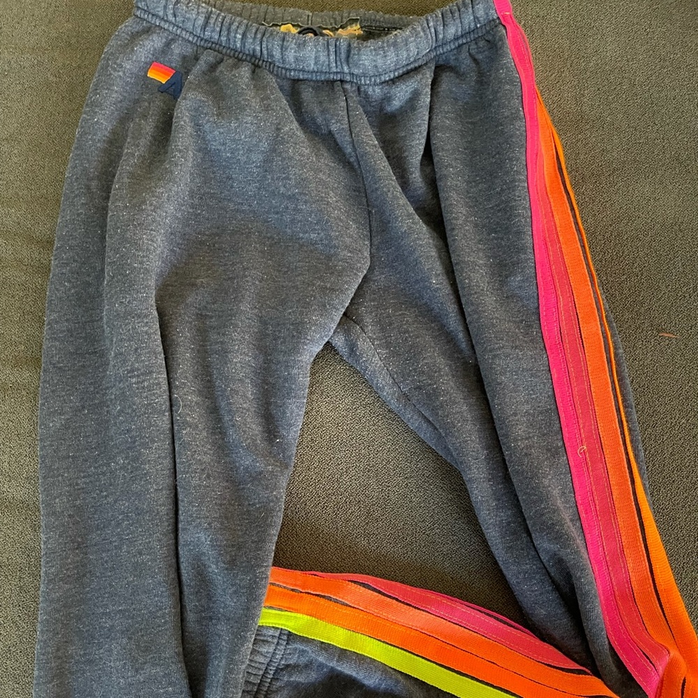 Aviator Nation Heather Navy sweat pants w Neon stripe